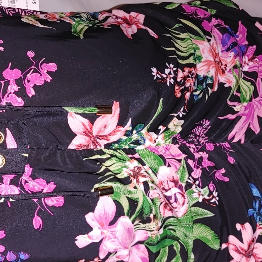INC ruched tie front floral blouse, NEW - Picture 5 of 7
